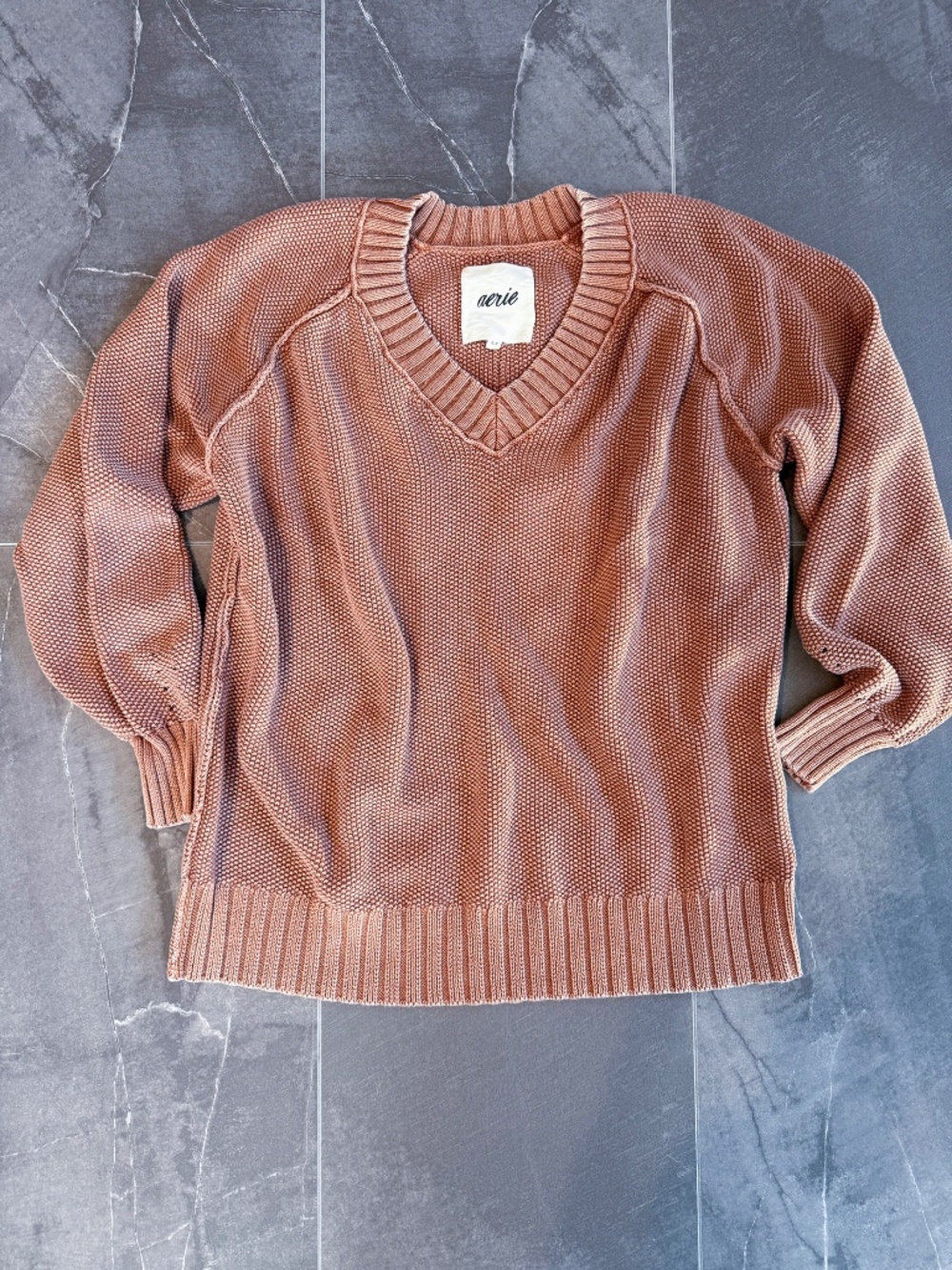Aerie American Eagle AE Rust Terracotta V-Neck Knit Oversized Sweater